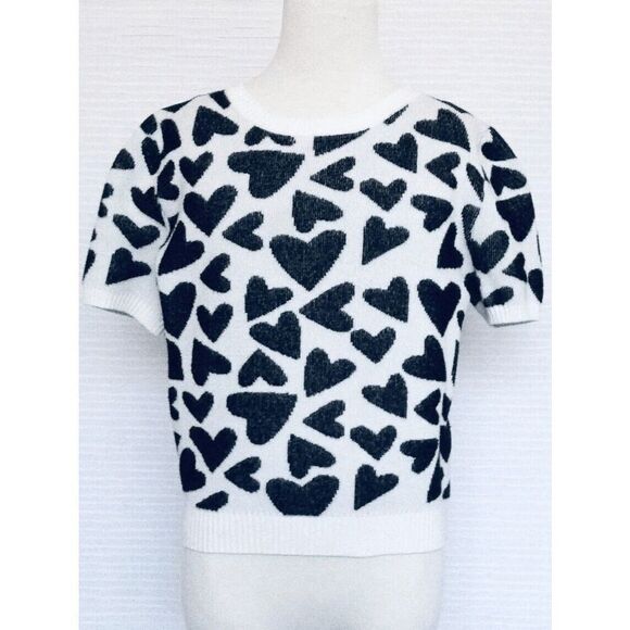 H&M Girls 10/12 Valentine Heart Intarsia Short Sleeve Sweater BUY 2 GET 1 FREE - Picture 1 of 5
